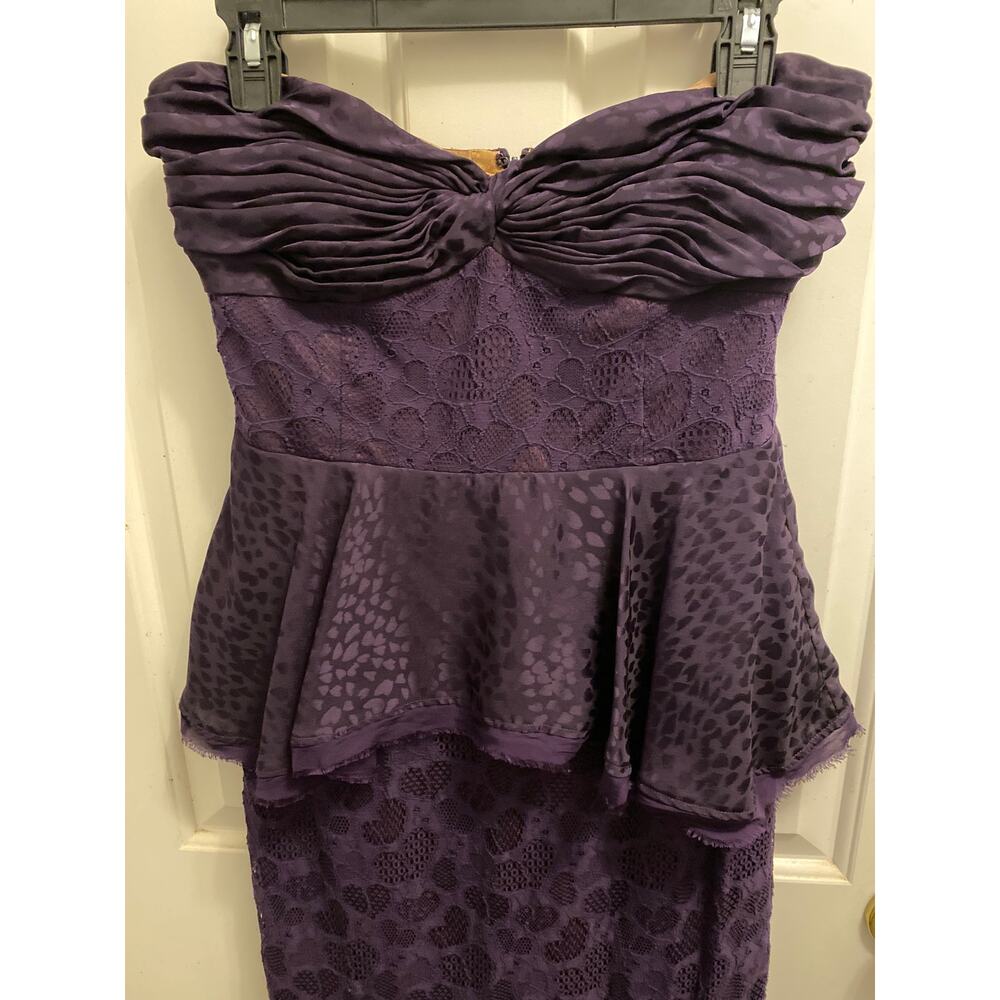 Flor et. al Purple Lace Strapless Peplum Midi Dress Evening Gown Women's Size 8 - Picture 3 of 9